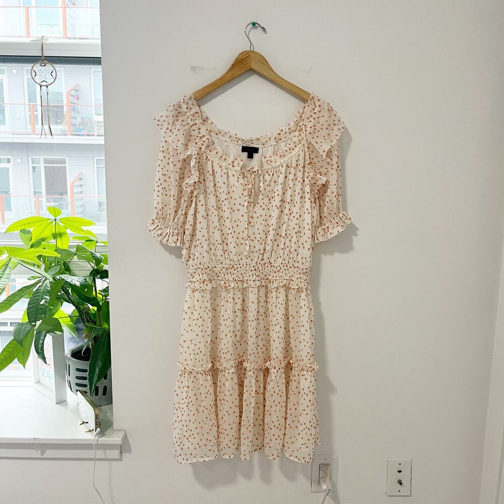 Anthropologie Current Air Dress White & Orange Embroidered Midi Dress Size Large